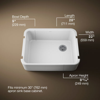 KOHLER Ironridge 28" undermount single-bowl farmhouse kitchen sink