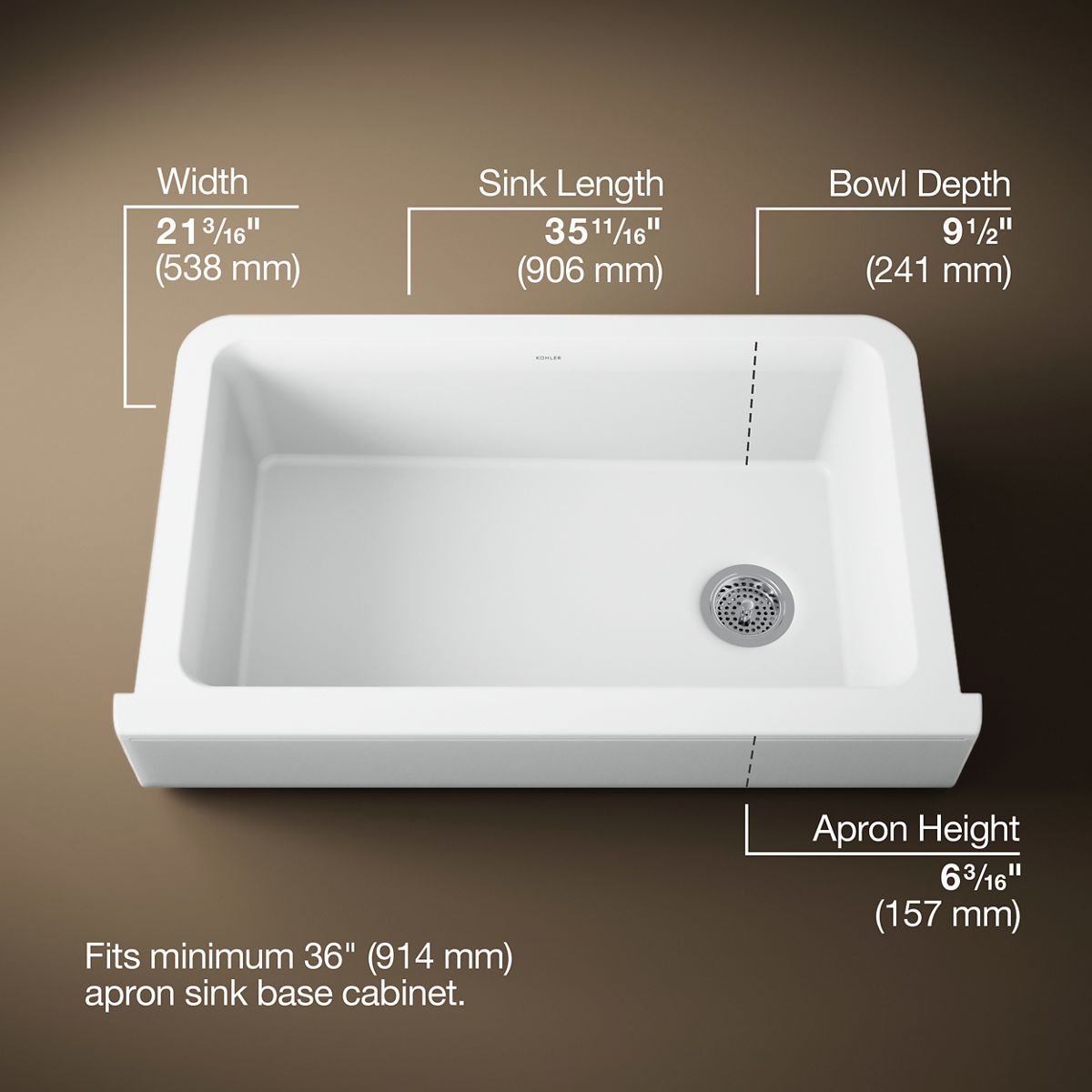 KOHLER K-25784 Cairn Undermount single-bowl farmhouse kitchen sink
