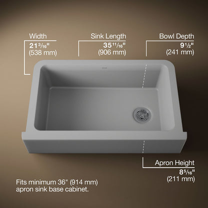 KOHLER K-25786 Cairn 34" undermount single-bowl farmhouse kitchen sink