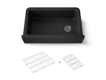 KOHLER K-25788 Cairn 34" undermount single-bowl farmhouse kitchen sink with fluted design