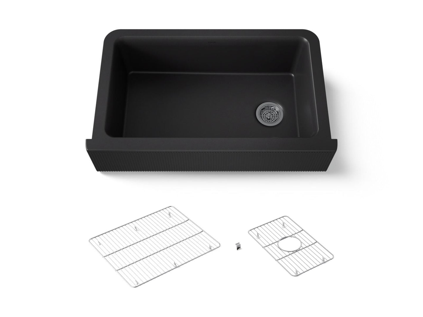 KOHLER K-25788 Cairn 34" undermount single-bowl farmhouse kitchen sink with fluted design