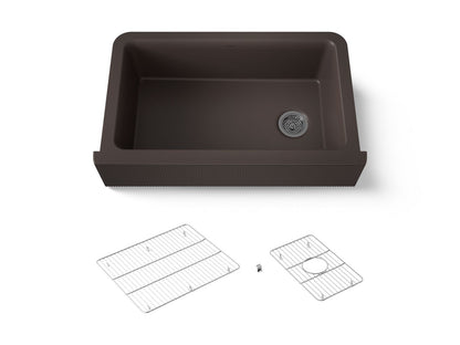 KOHLER K-25788 Cairn 34" undermount single-bowl farmhouse kitchen sink with fluted design