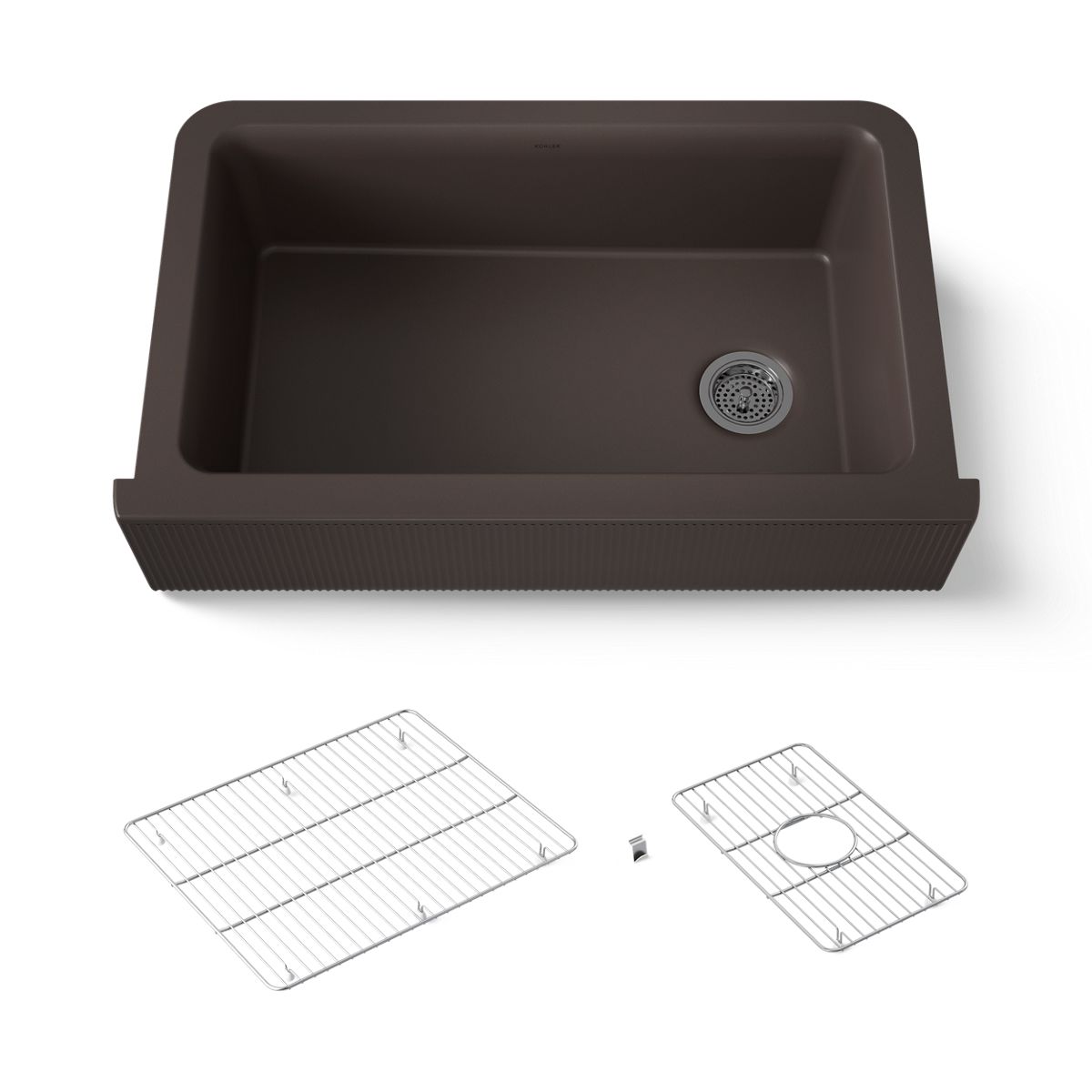 KOHLER K-25788 Cairn 34" undermount single-bowl farmhouse kitchen sink with fluted design