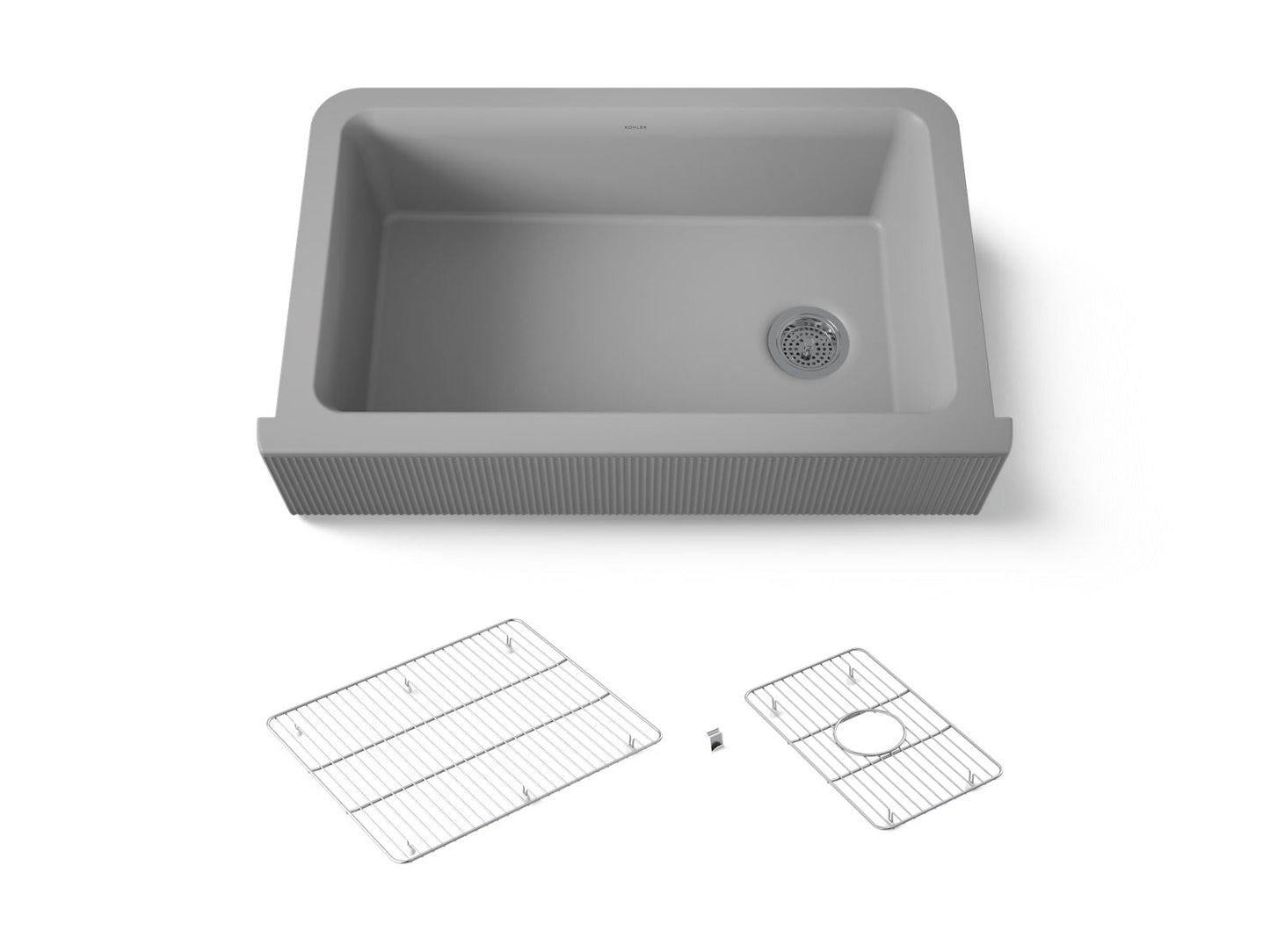 KOHLER K-25788 Cairn 34" undermount single-bowl farmhouse kitchen sink with fluted design