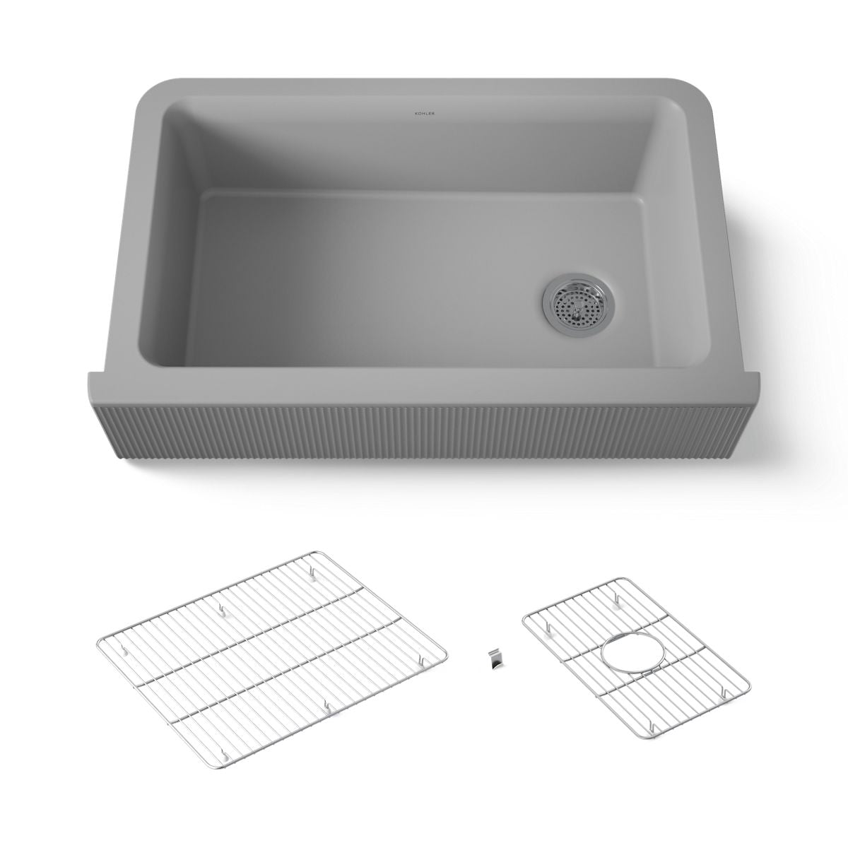 KOHLER K-25788 Cairn 34" undermount single-bowl farmhouse kitchen sink with fluted design