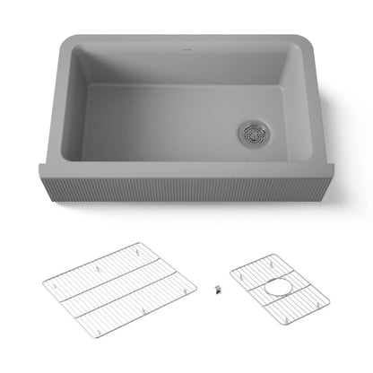 KOHLER K-25788 Cairn 34" undermount single-bowl farmhouse kitchen sink with fluted design