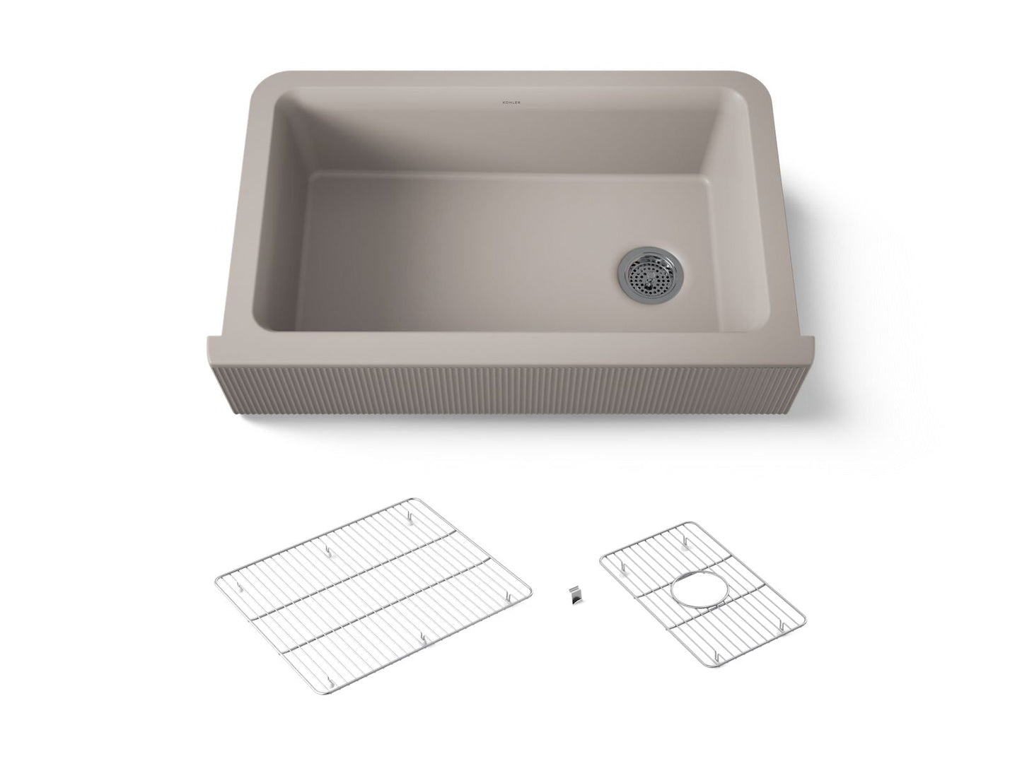 KOHLER K-25788 Cairn 34" undermount single-bowl farmhouse kitchen sink with fluted design