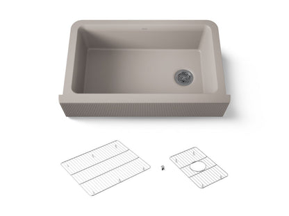 KOHLER K-25788 Cairn 34" undermount single-bowl farmhouse kitchen sink with fluted design