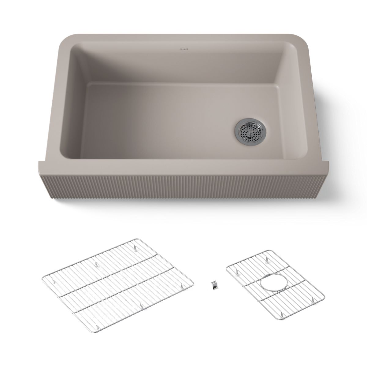 KOHLER K-25788 Cairn 34" undermount single-bowl farmhouse kitchen sink with fluted design