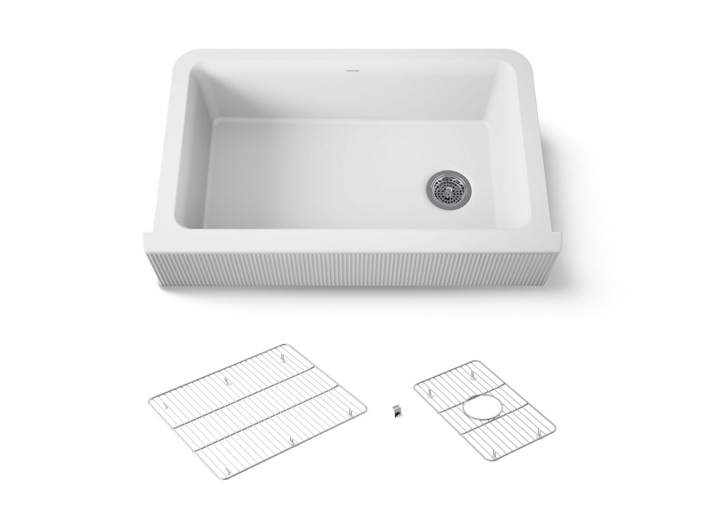 KOHLER K-25788 Cairn 34" undermount single-bowl farmhouse kitchen sink with fluted design