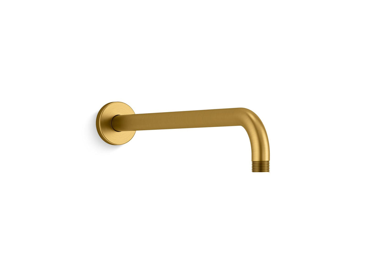 KOHLER K-26322 Statement 15-1/2" wall-mount single-function rainhead arm and flange, vibrant brushed moderne brass