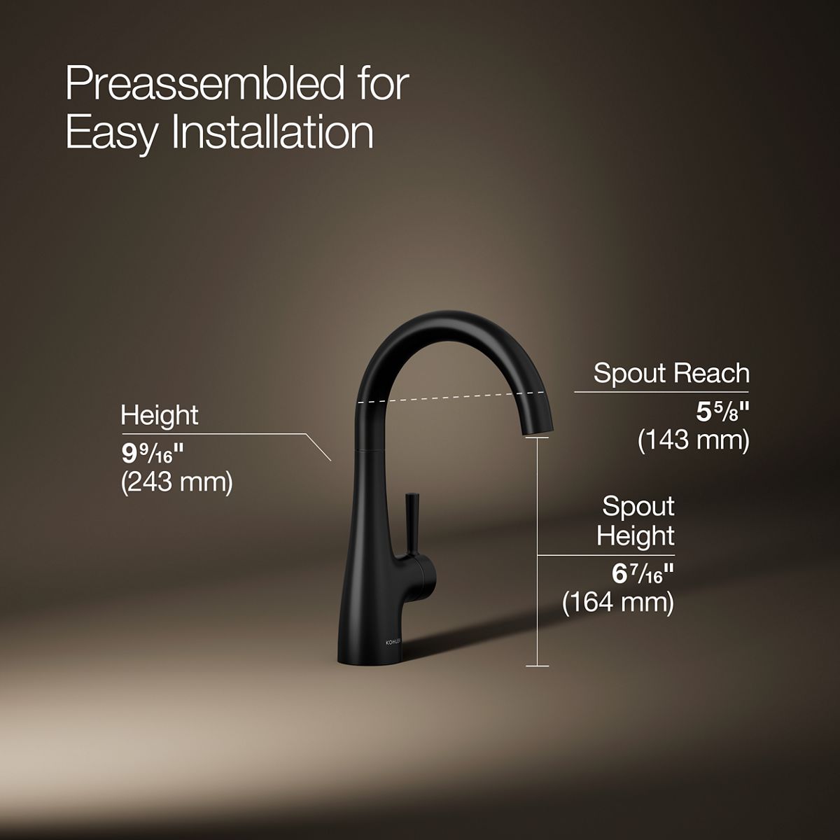 KOHLER K-26368 Transitional Beverage faucet, matte black - view 3