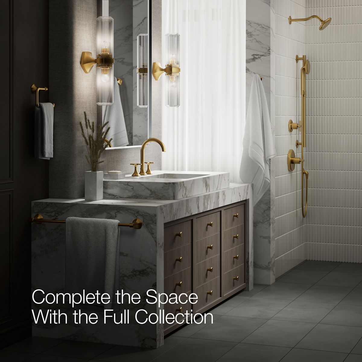 KOHLER K-27010-3 Occasion Cross bathroom sink faucet handles, vibrant brushed moderne brass - view 4