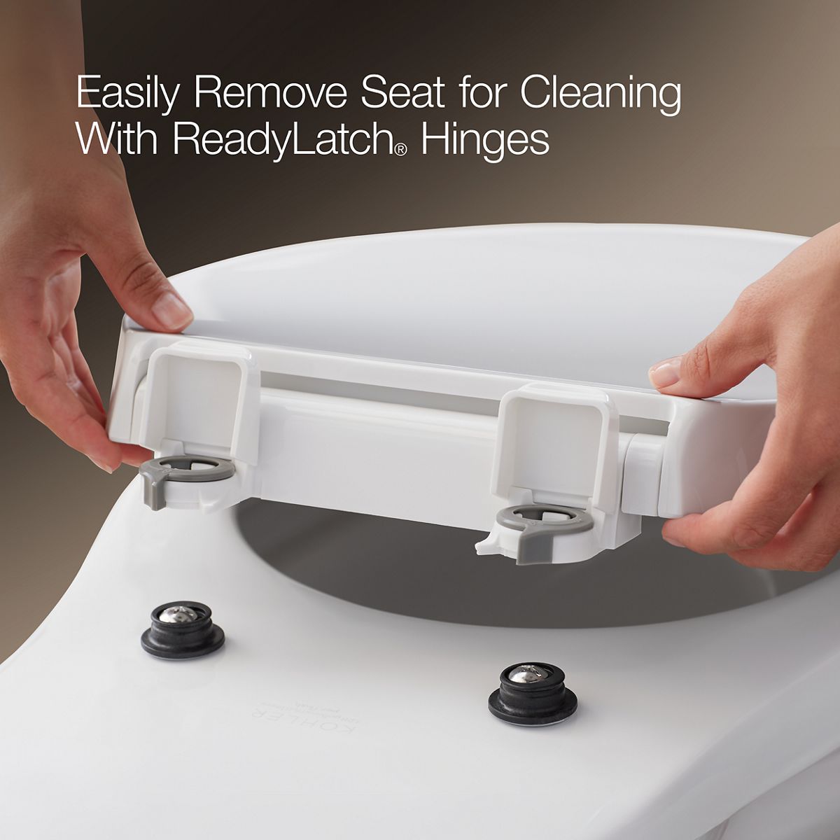 KOHLER K-27331-BL Glissade ReadyLatch® Quiet-Close™ Elongated Toilet Seat, White - Detail image of a product feature