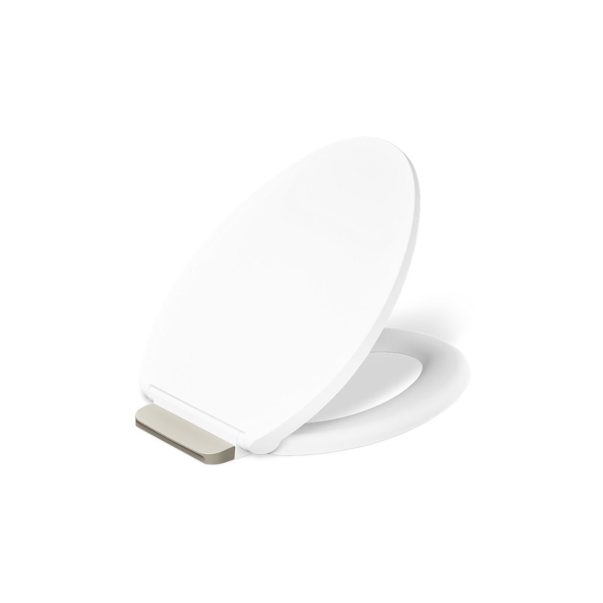 KOHLER K-27331-BN Glissade ReadyLatch® Quiet-Close™ Elongated Toilet Seat, White - 3/4 view of product
