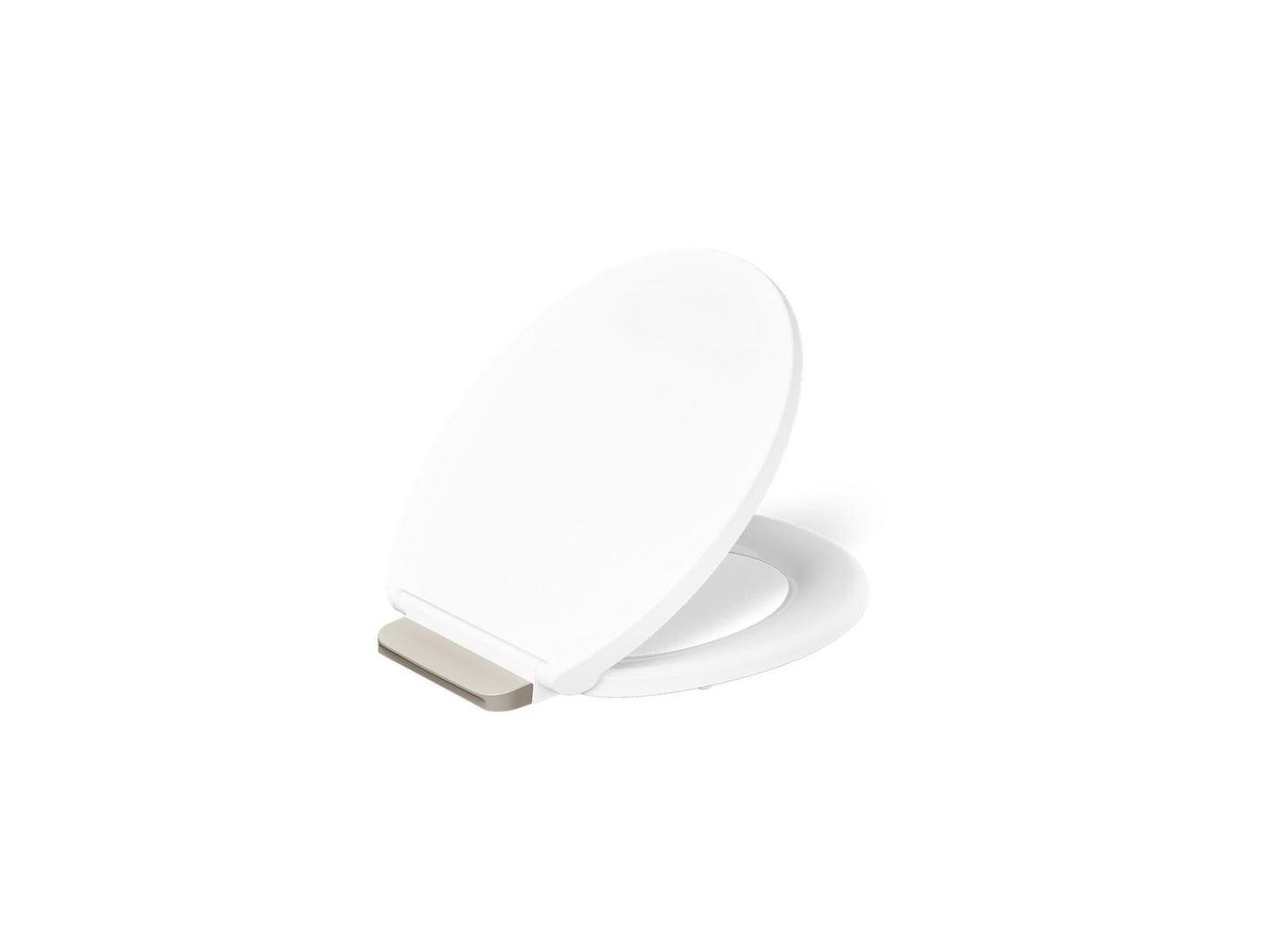 KOHLER K-27332-BN Glissade ReadyLatch® Quiet-Close™ Round-front Toilet Seat, White - 3/4 view of product