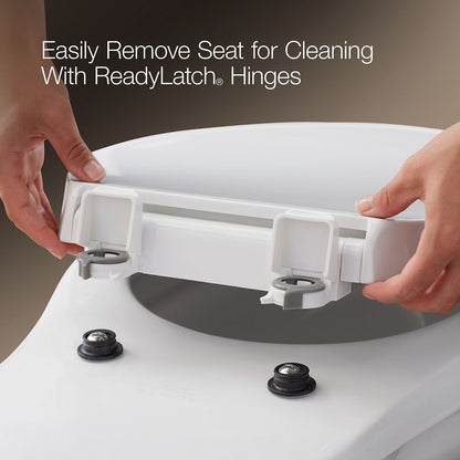 KOHLER K-27332-CP Glissade ReadyLatch® Quiet-Close™ Round-front Toilet Seat, White - Detail image of a product feature