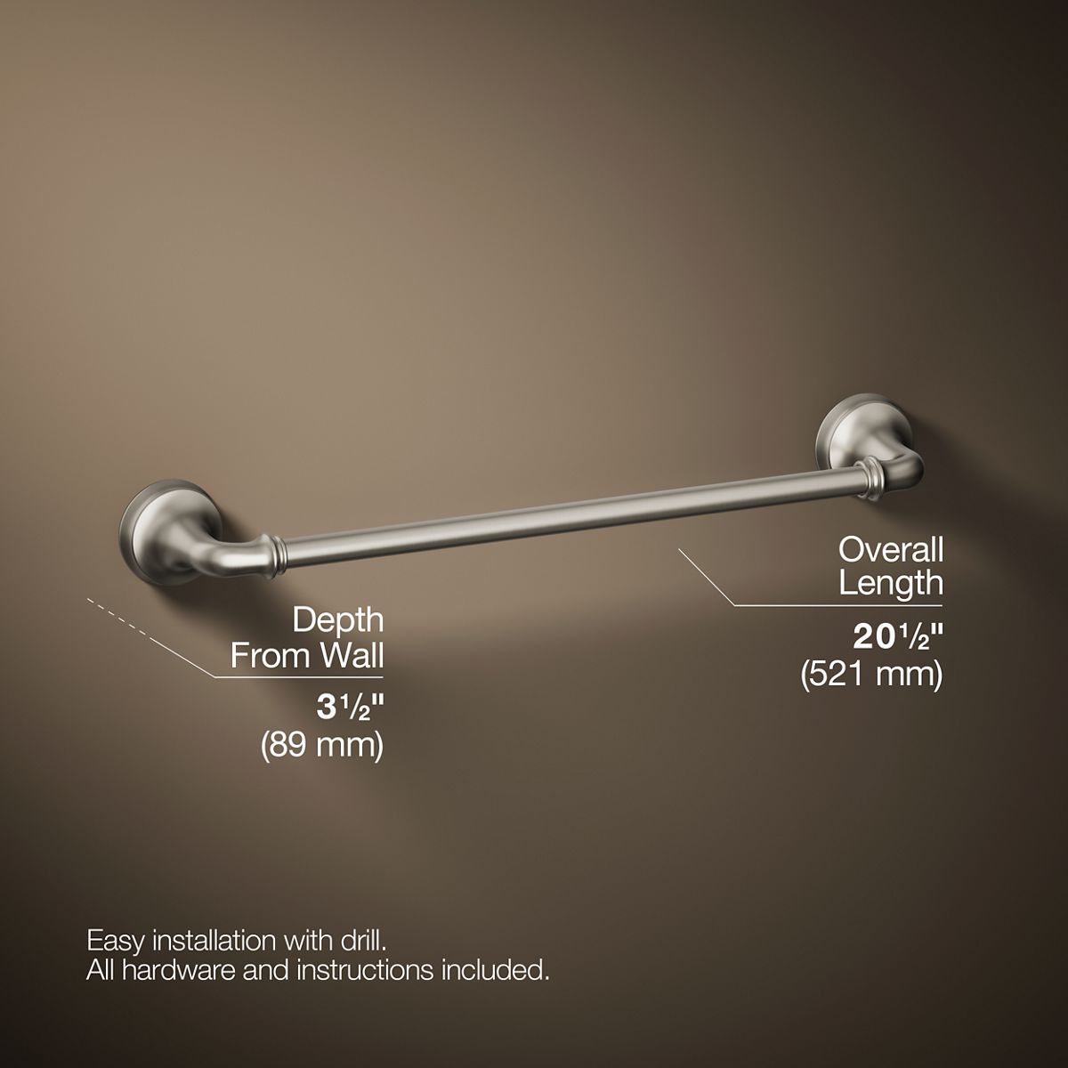 KOHLER K-27383 Bellera 18" towel bar, vibrant brushed nickel - view 4