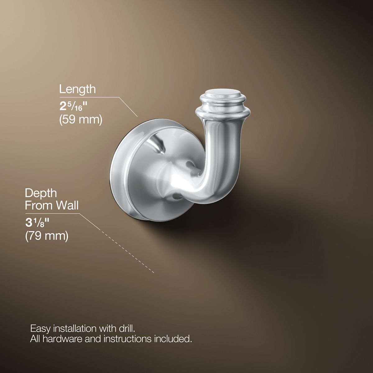 KOHLER K-27385 Bellera Robe hook, polished chrome - view 5