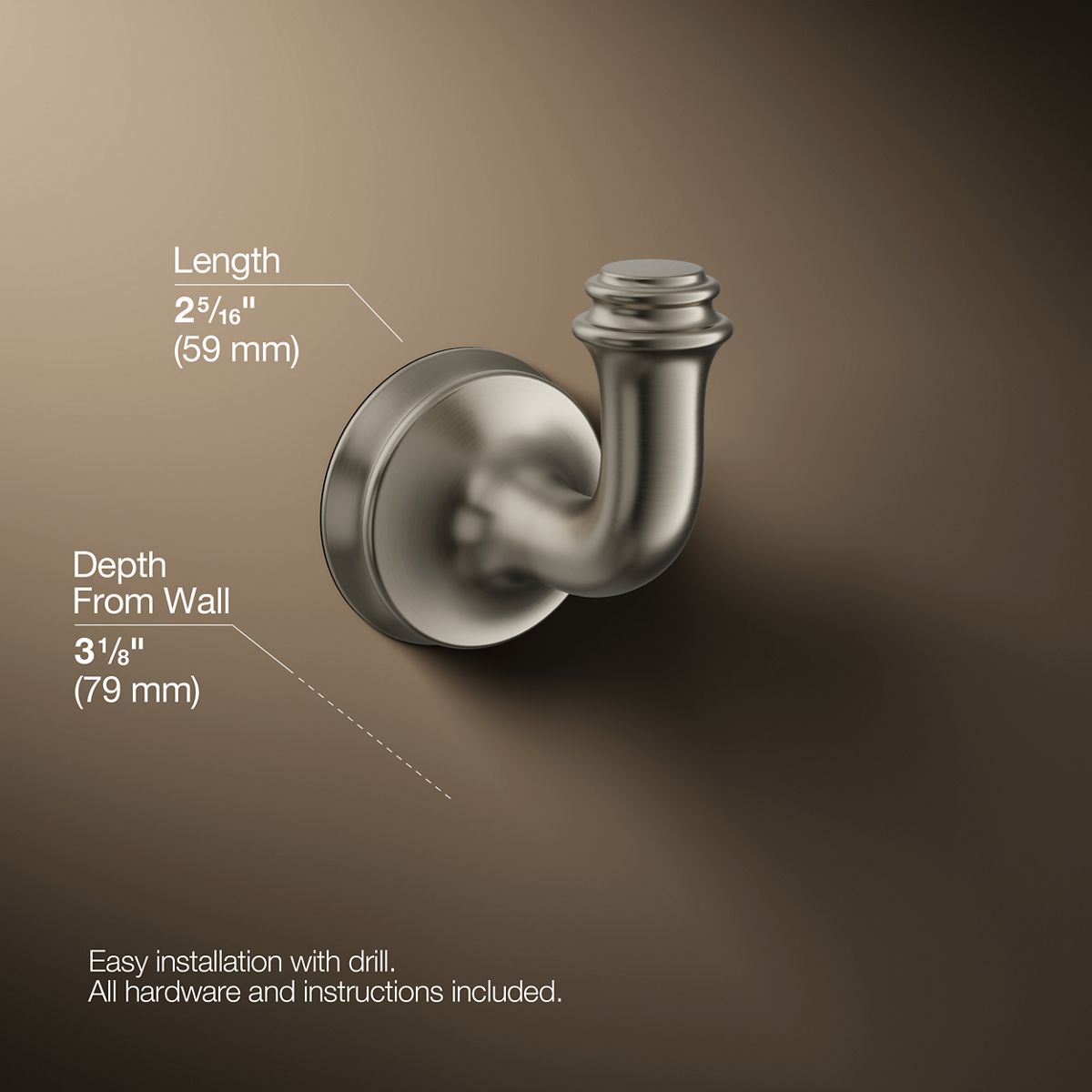 KOHLER K-27385 Bellera Robe hook, vibrant brushed nickel - view 3