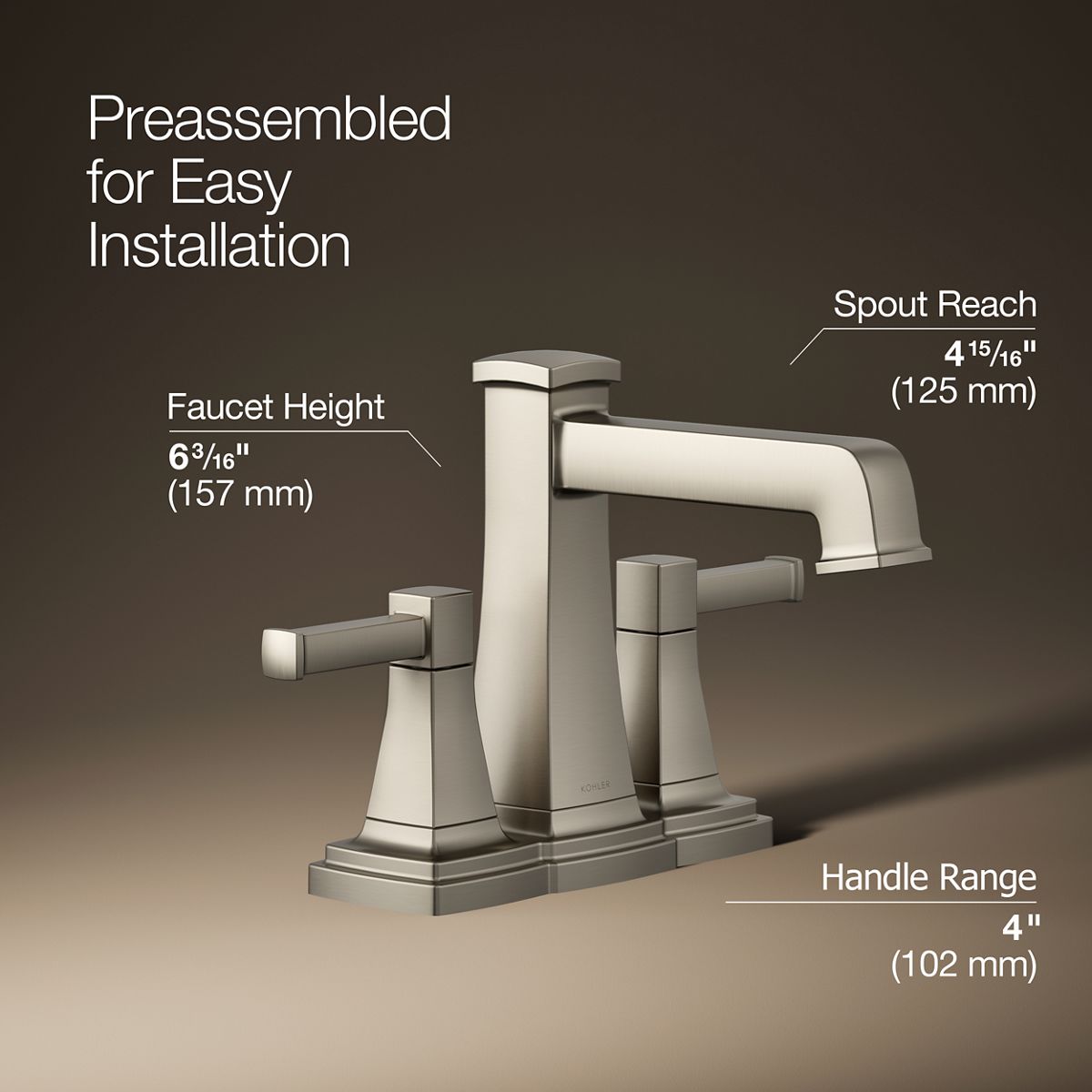 KOHLER K-27398-4N Riff Centerset bathroom sink faucet, 0.5 gpm