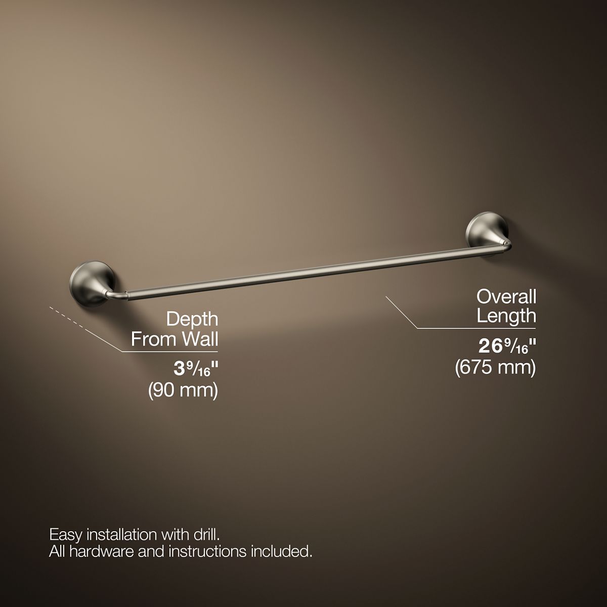 KOHLER K-27426 Tone 24" towel bar, vibrant brushed nickel - view 5