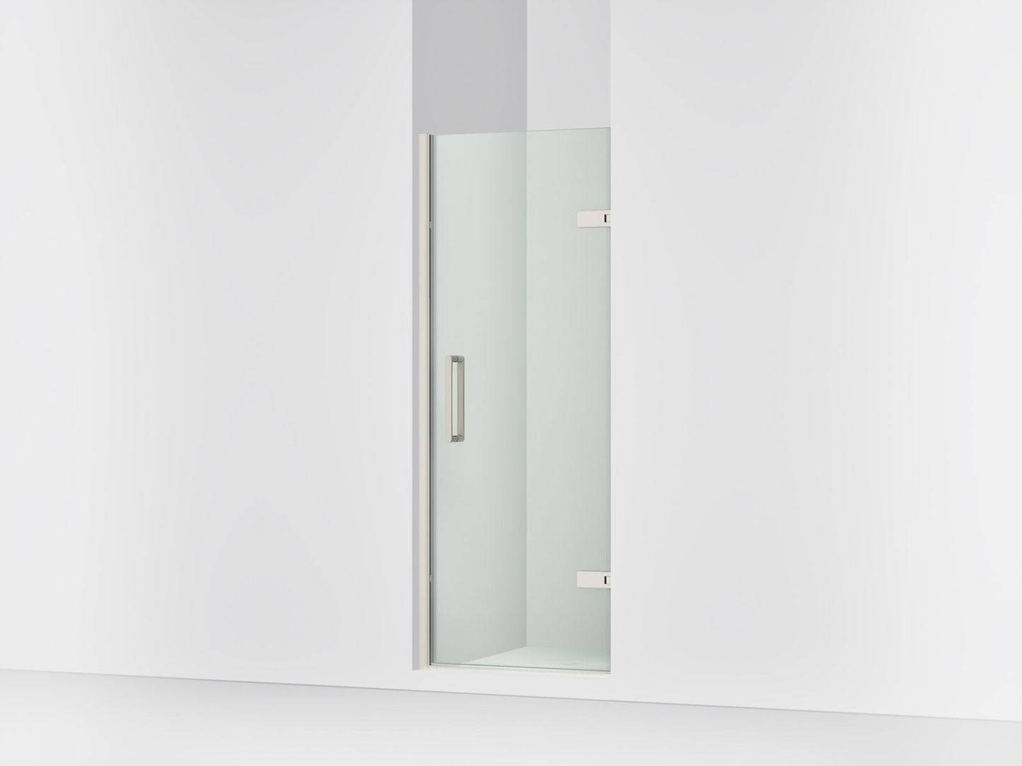 KOHLER K-27576-10L Composed 27-5/8"??ç??28-3/8" W x 71-1/2" H frameless pivot shower door with 3/8" Crystal Clear glass and back-to-back vertical door pulls