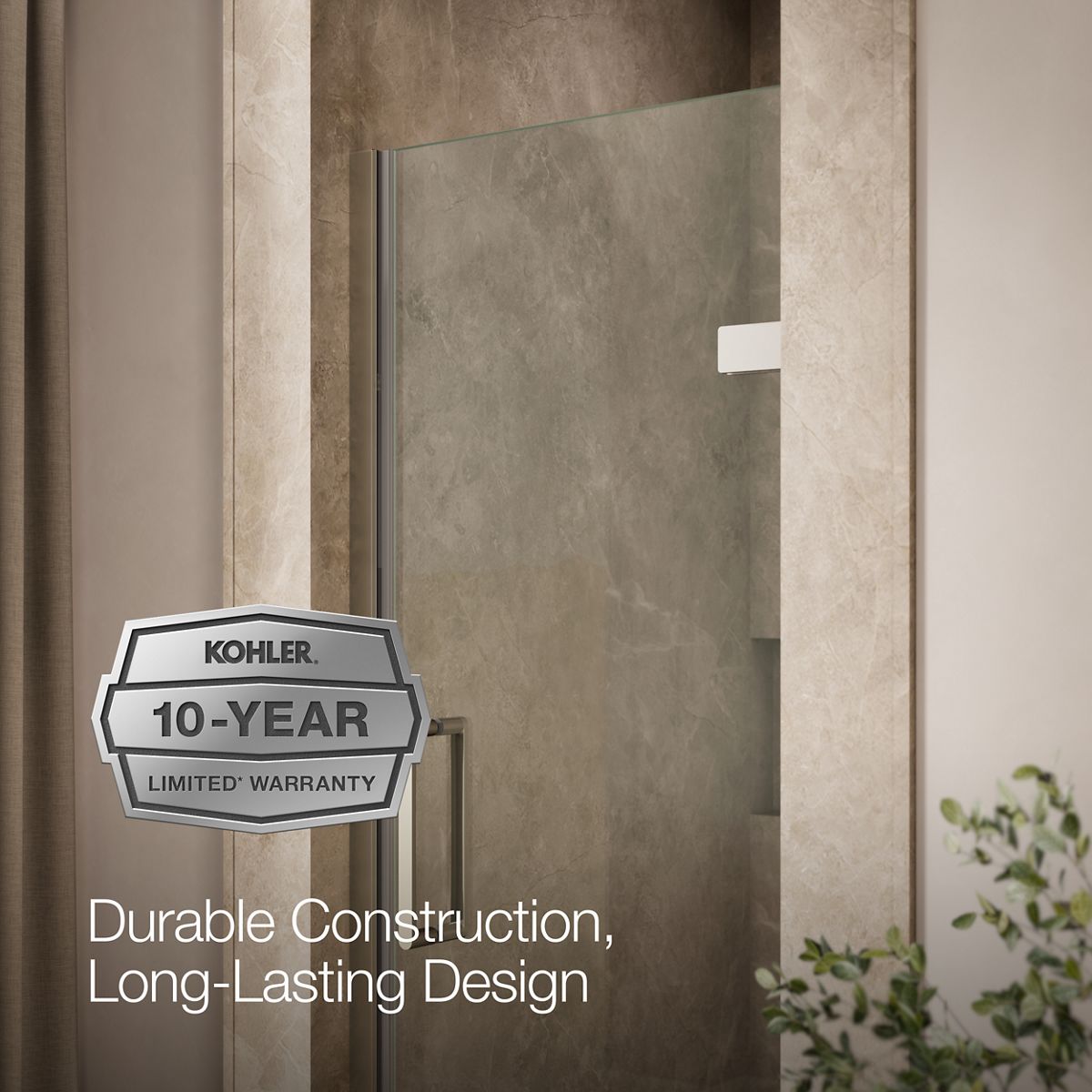 KOHLER K-27576-10L Composed 27-5/8"??ç??28-3/8" W x 71-1/2" H frameless pivot shower door with 3/8" Crystal Clear glass and back-to-back vertical door pulls