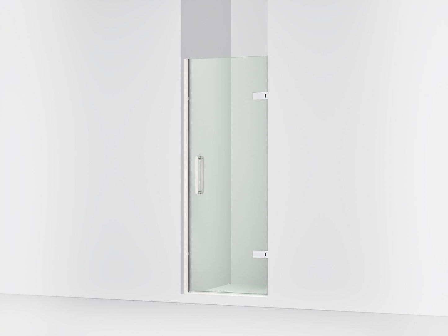 KOHLER K-27576-10L Composed 27-5/8"??ç??28-3/8" W x 71-1/2" H frameless pivot shower door with 3/8" Crystal Clear glass and back-to-back vertical door pulls