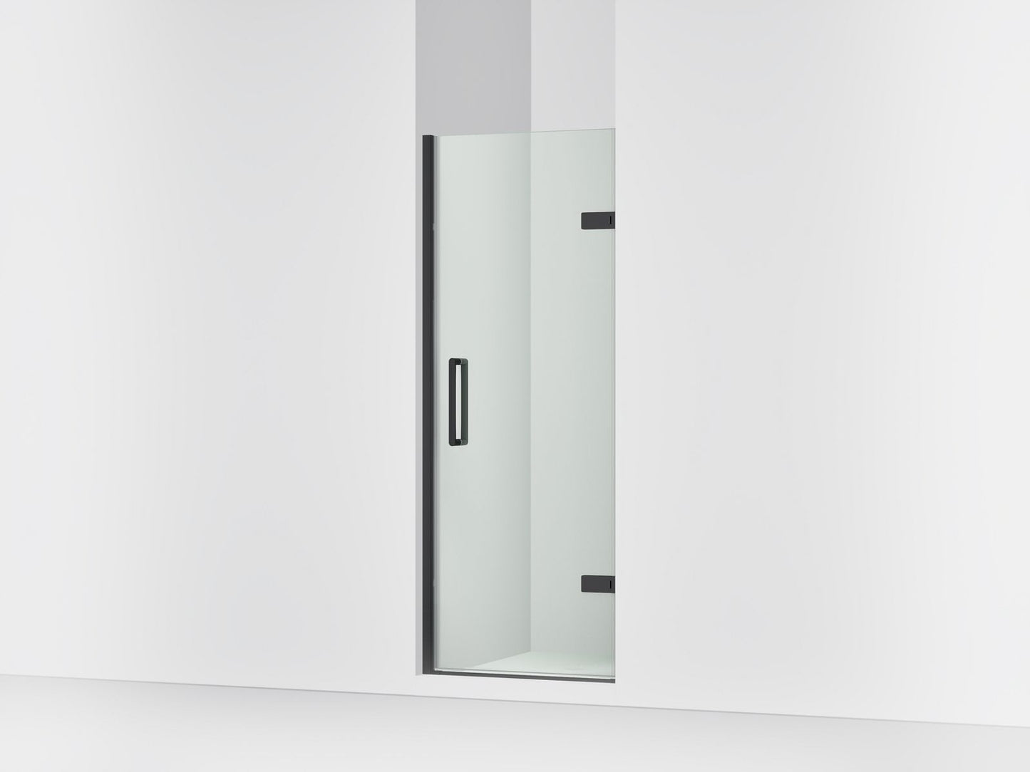 KOHLER K-27576-10L Composed 27-5/8"??ç??28-3/8" W x 71-1/2" H frameless pivot shower door with 3/8" Crystal Clear glass and back-to-back vertical door pulls