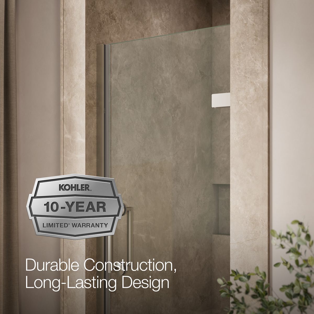 KOHLER K-27583-10L Components 29-5/8"??ç??30-3/8" W x 71-1/2" H frameless pivot shower door with 3/8" Crystal Clear glass and back-to-back vertical door pulls