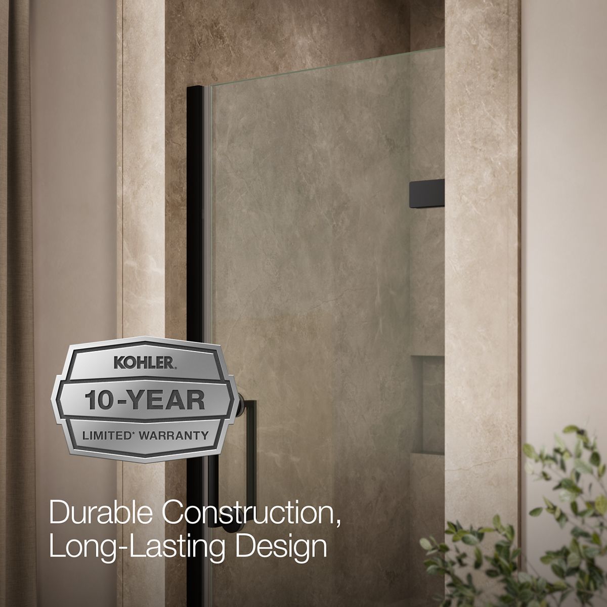 KOHLER K-27583-10L Components 29-5/8"??ç??30-3/8" W x 71-1/2" H frameless pivot shower door with 3/8" Crystal Clear glass and back-to-back vertical door pulls
