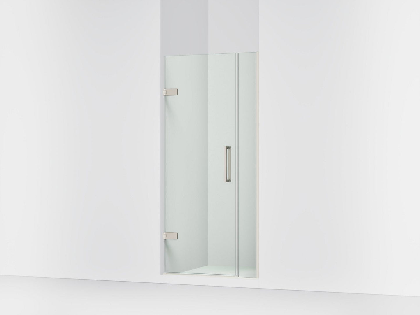 KOHLER K-27588-10L Composed 33-5/8"??ç??34-3/8" W x 71-1/2" H frameless pivot shower door with 3/8" Crystal Clear glass and back-to-back vertical door pulls
