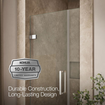 KOHLER K-27588-10L Composed 33-5/8"??ç??34-3/8" W x 71-1/2" H frameless pivot shower door with 3/8" Crystal Clear glass and back-to-back vertical door pulls