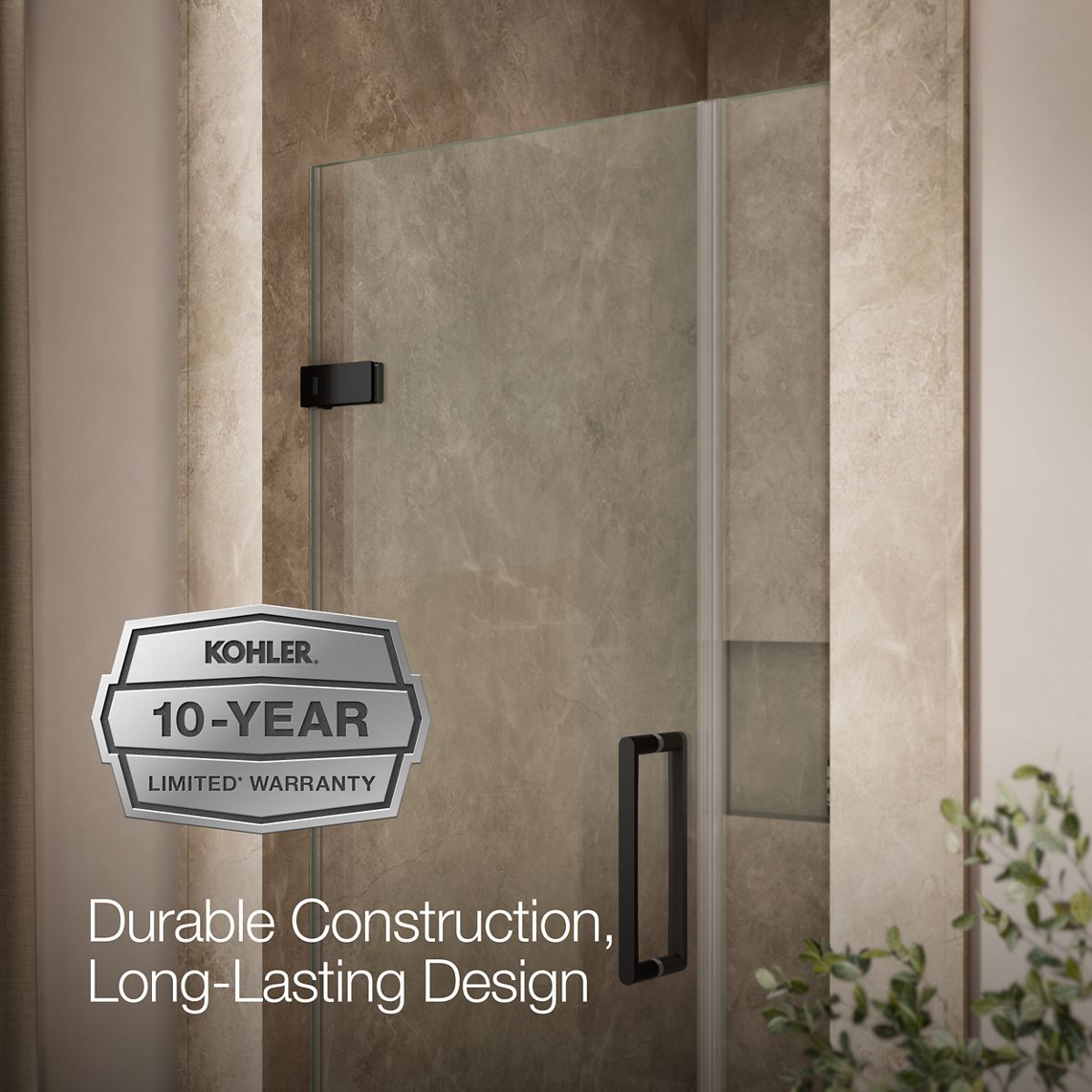 KOHLER K-27588-10L Composed 33-5/8"??ç??34-3/8" W x 71-1/2" H frameless pivot shower door with 3/8" Crystal Clear glass and back-to-back vertical door pulls
