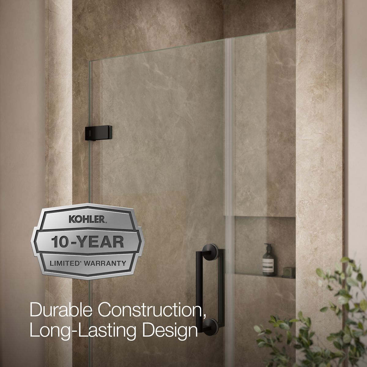 KOHLER K-27589-10L Components 33-5/8"??ç??34-3/8" W x 71-1/2" H frameless pivot shower door with 3/8" Crystal Clear glass and back-to-back vertical door pulls