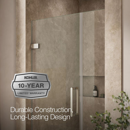 KOHLER K-27600-10L Composed 39-5/8"??ç??40-3/8"W x 71-1/2"H frameless pivot shower door with 3/8" Crystal Clear glass and back-to-back vertical door pulls