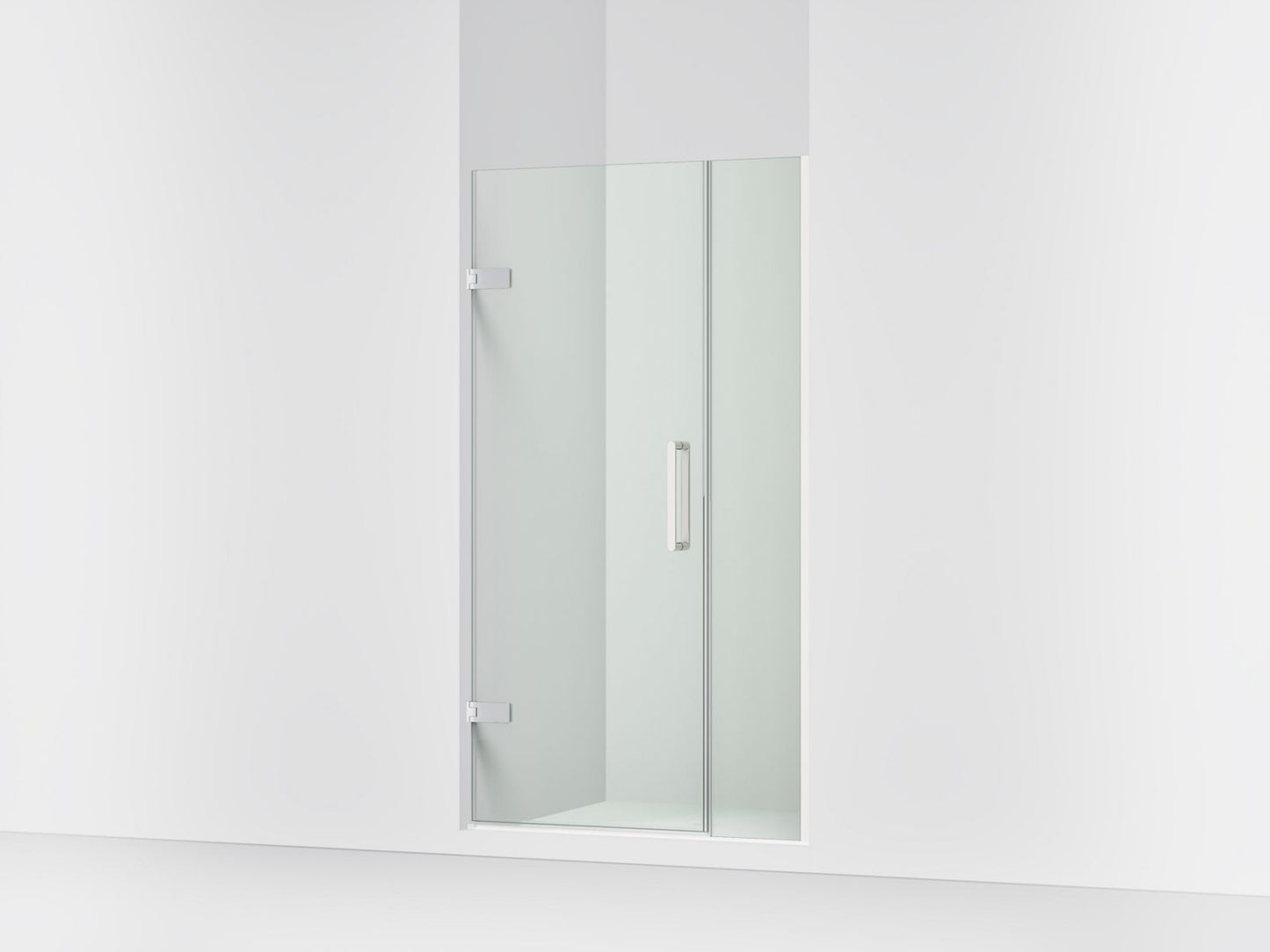 KOHLER K-27600-10L Composed 39-5/8"??ç??40-3/8"W x 71-1/2"H frameless pivot shower door with 3/8" Crystal Clear glass and back-to-back vertical door pulls