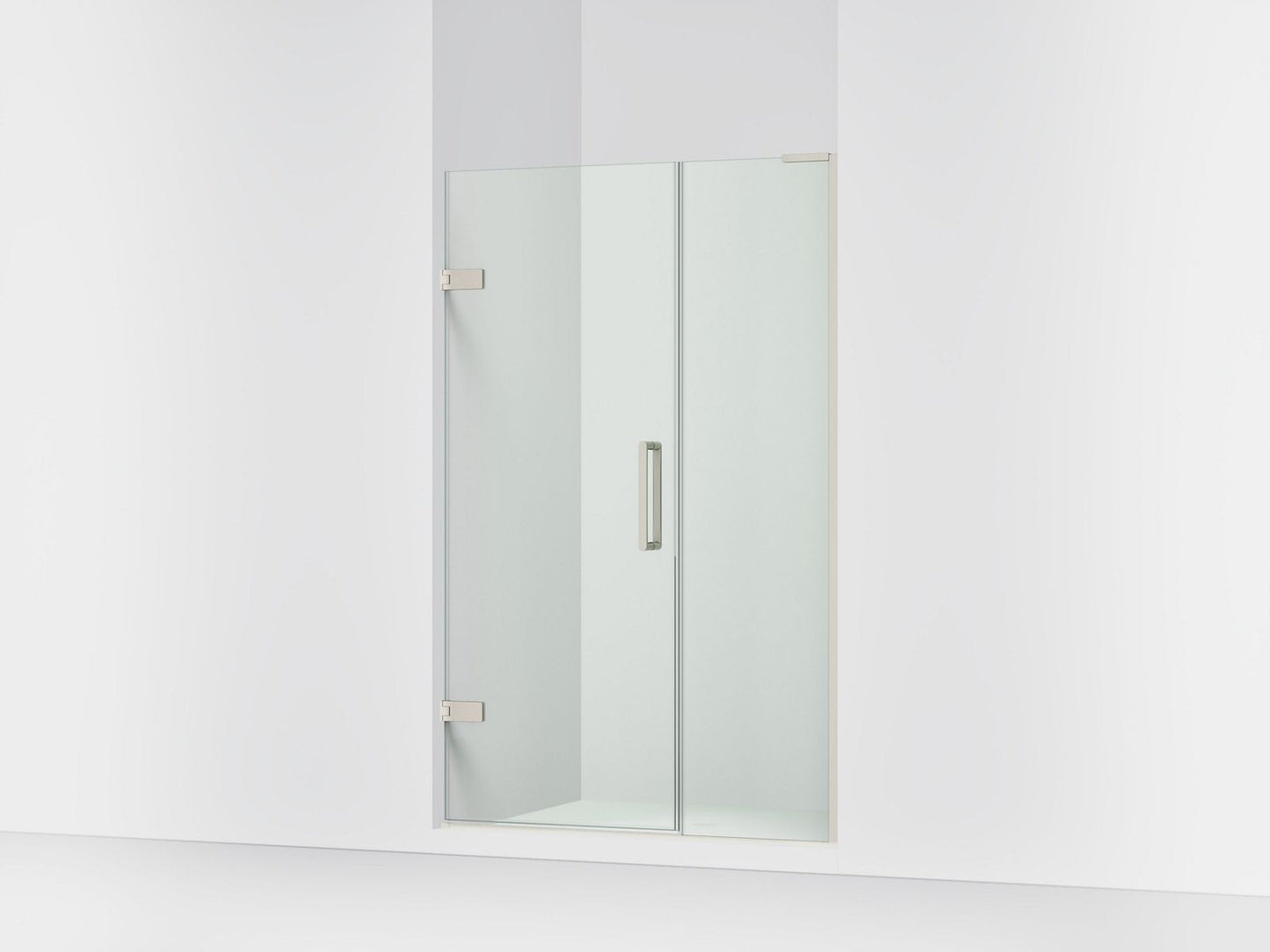 KOHLER K-27604-10L Composed 45-1/4"??ç??46" W x 71-1/2" H frameless pivot shower door with 3/8" Crystal Clear glass and back-to-back vertical door pulls