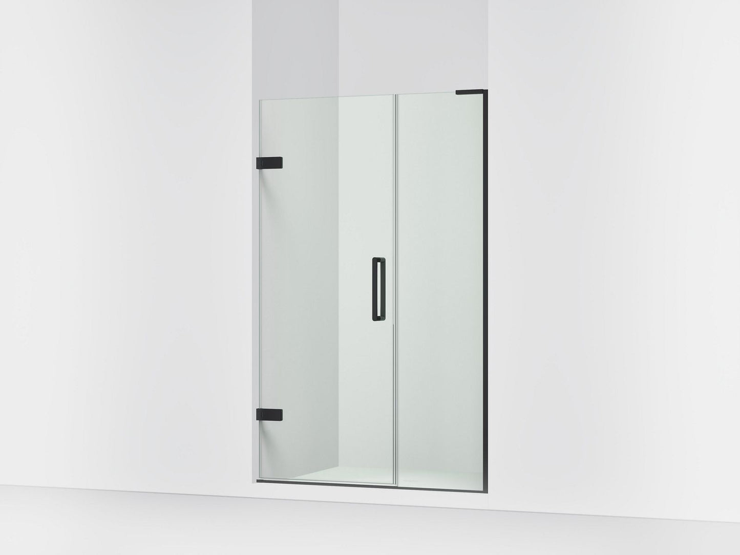 KOHLER K-27604-10L Composed 45-1/4"??ç??46" W x 71-1/2" H frameless pivot shower door with 3/8" Crystal Clear glass and back-to-back vertical door pulls