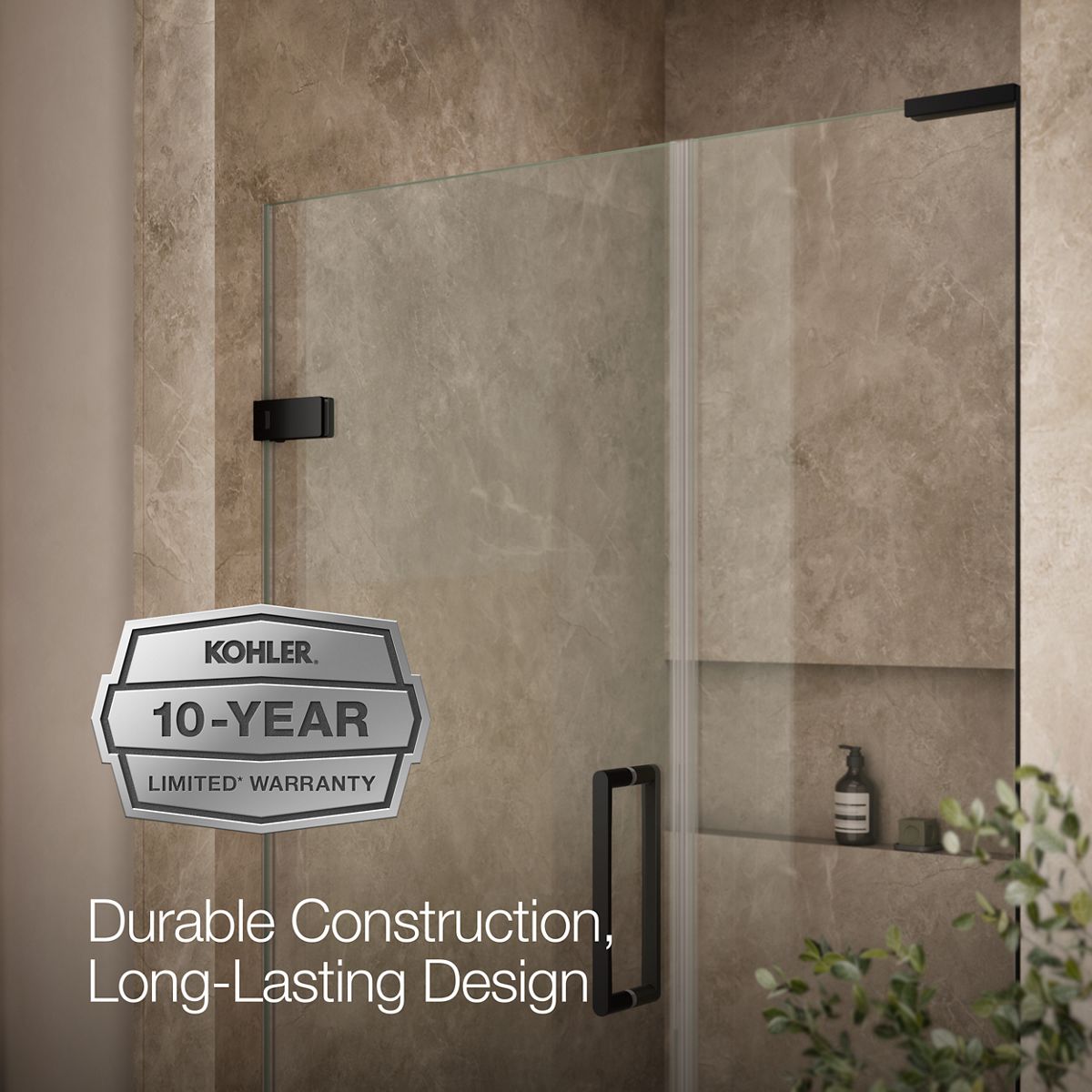 KOHLER K-27604-10L Composed 45-1/4"??ç??46" W x 71-1/2" H frameless pivot shower door with 3/8" Crystal Clear glass and back-to-back vertical door pulls