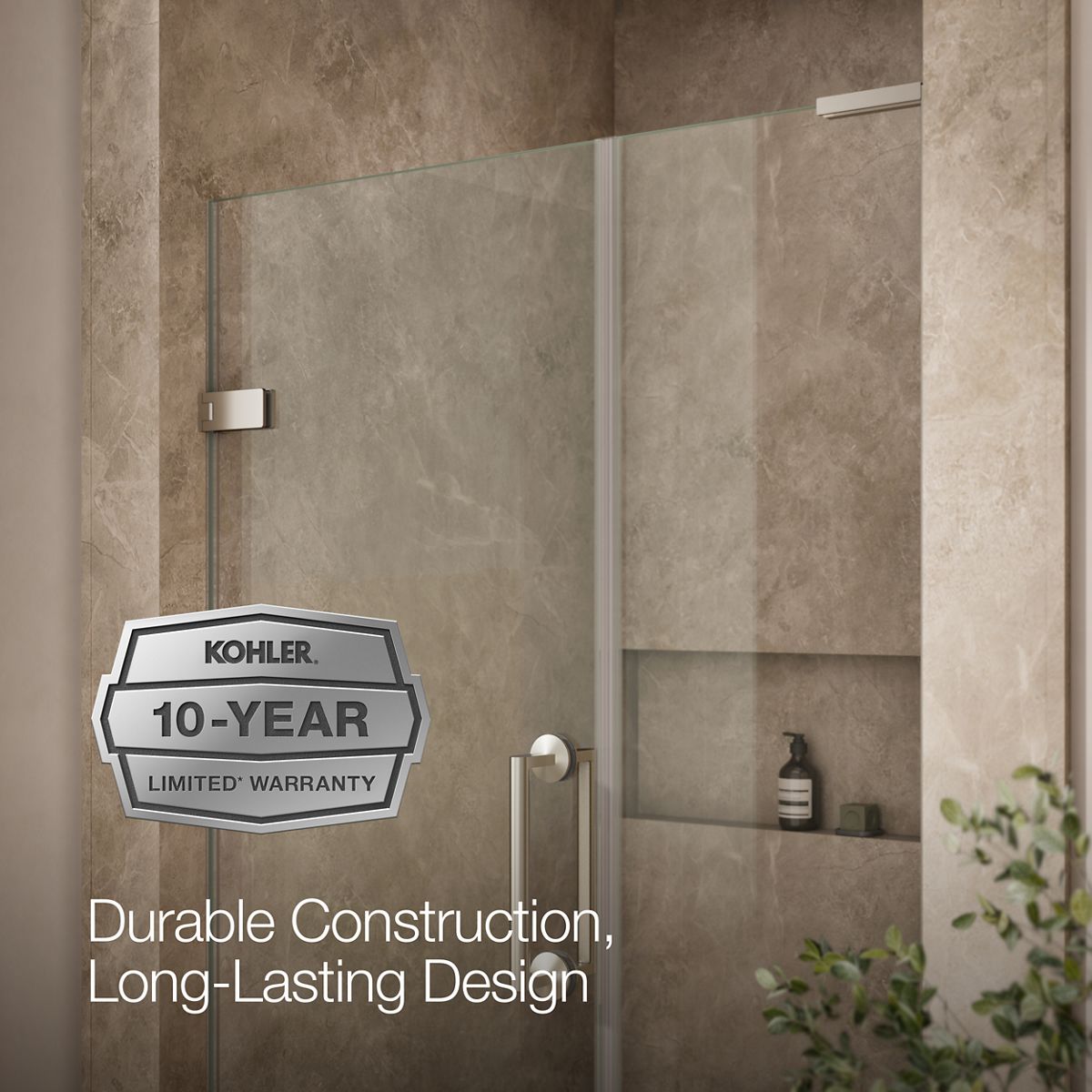 KOHLER K-27605-10L Components 45-1/4"??ç??46" W x 71-1/2" H frameless pivot shower door with 3/8" Crystal Clear glass and back-to-back vertical door pulls