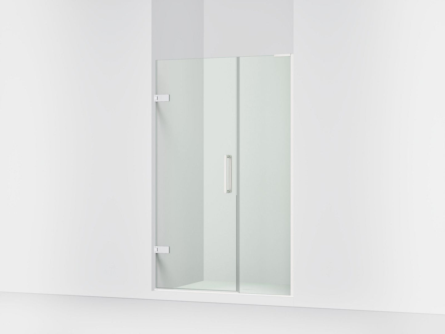 KOHLER K-27606-10L Composed 46??ç??46-3/4" W x 71-1/2" H frameless pivot shower door with 3/8" Crystal Clear glass and back-to-back vertical door pulls