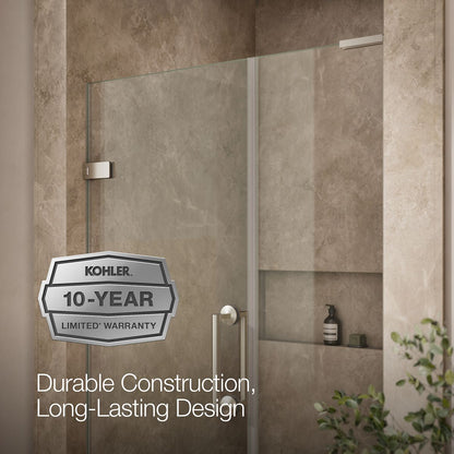 KOHLER K-27607-10L Components 71-1/2" x 46-3/4" frameless pivot shower door with 3/8" Crystal Clear glass and back-to-back vertical door pulls
