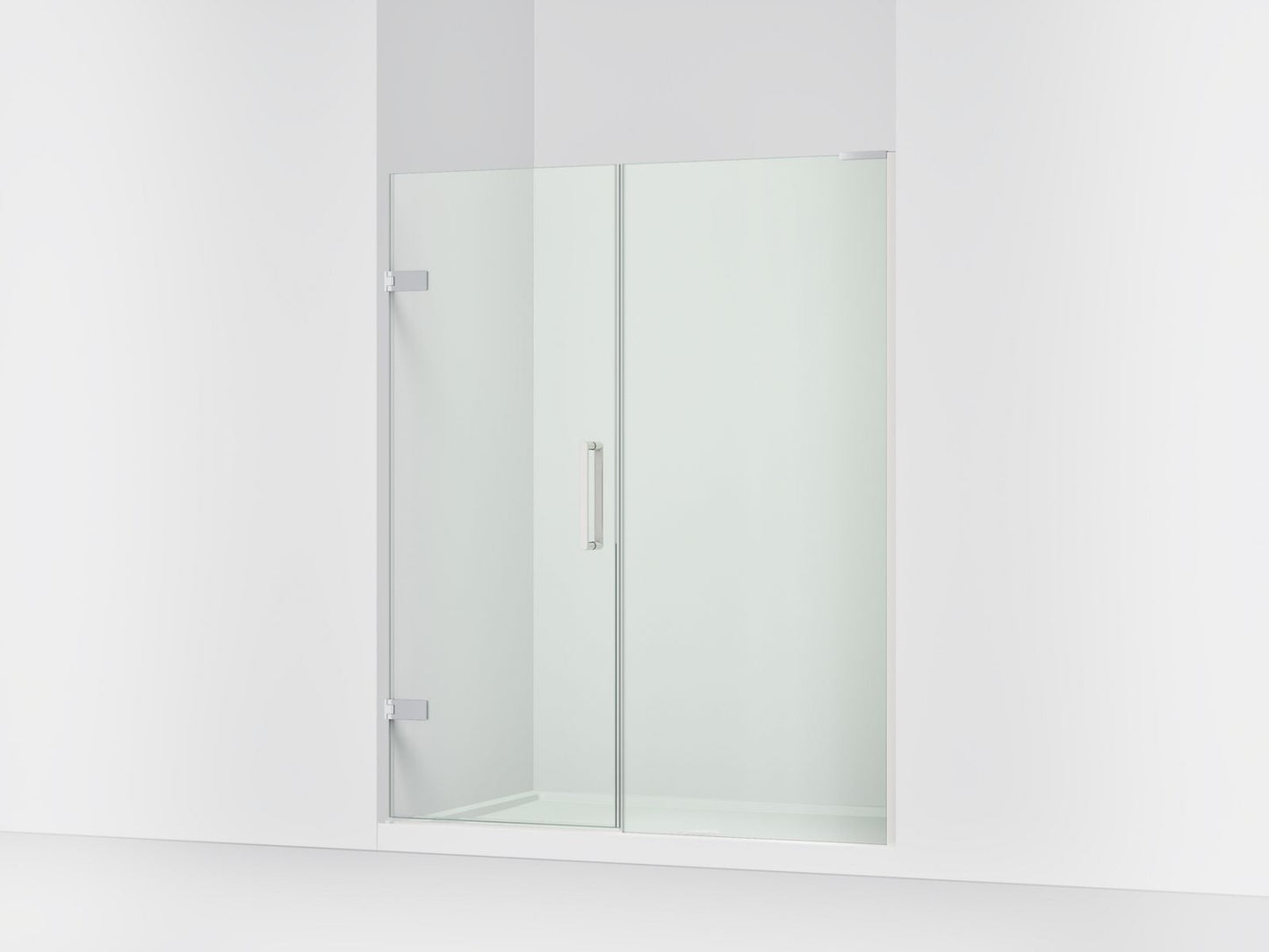 KOHLER K-27616-10L Composed 57-1/4"??ç??58" W x 71-1/2" H frameless pivot shower door with 3/8" Crystal Clear glass and back-to-back vertical door pulls