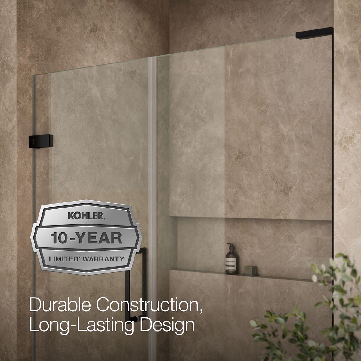 KOHLER K-27616-10L Composed 57-1/4"??ç??58" W x 71-1/2" H frameless pivot shower door with 3/8" Crystal Clear glass and back-to-back vertical door pulls