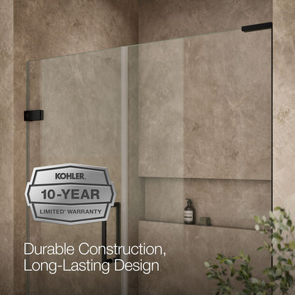 KOHLER K-27616-10L Composed 57-1/4"??ç??58" W x 71-1/2" H frameless pivot shower door with 3/8" Crystal Clear glass and back-to-back vertical door pulls