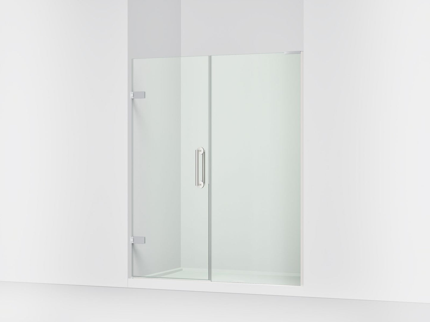 KOHLER K-27617-10L Components 57-1/4"??ç??58" W x 71-1/2" H frameless pivot shower door with 3/8" Crystal Clear glass and back-to-back vertical door pulls