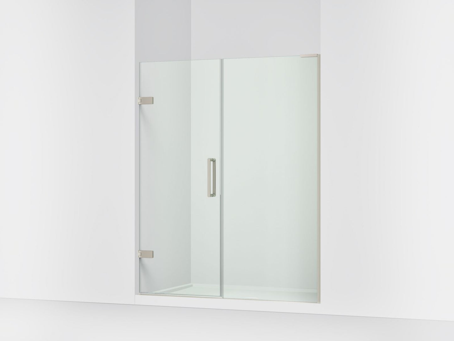 KOHLER K-27618-10L Composed 58"??ç??58-3/4" W x 71-1/2" H frameless pivot shower door with 3/8" Crystal Clear glass and back-to-back vertical door pulls