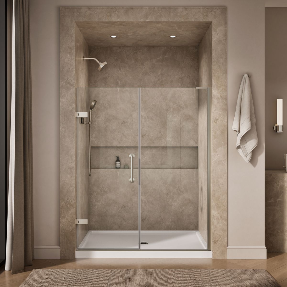 KOHLER K-27619-10L Components 58"??ç??58-3/4" W x 71-1/2" H frameless pivot shower door with 3/8" Crystal Clear glass and back-to-back vertical door pulls